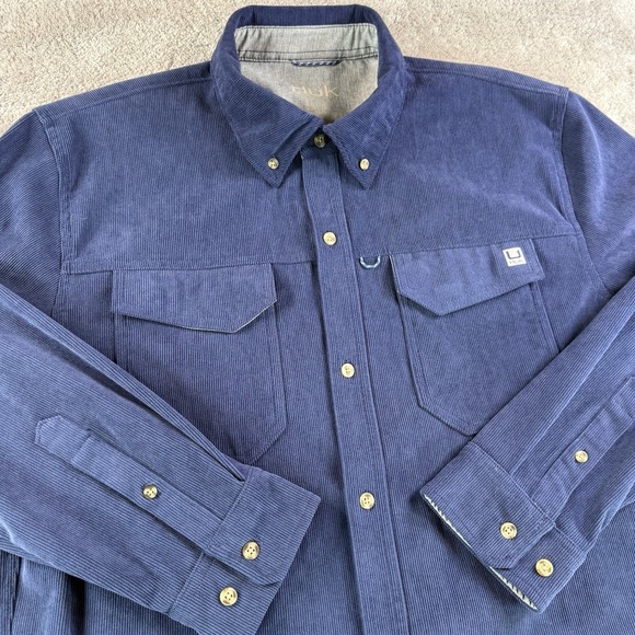 Huk Other - Huk Fishing Men's Hawser Corduroy Button Down Shirt Medium Navy Blue Long Sleeve